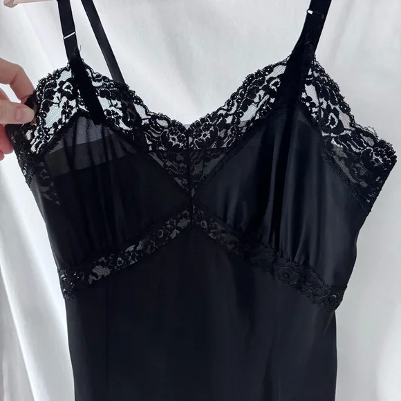 Vintage 60s Black Lace Nylon Slip Dress Adonna Penneys Lingerie XS - Picture 4 of 12
